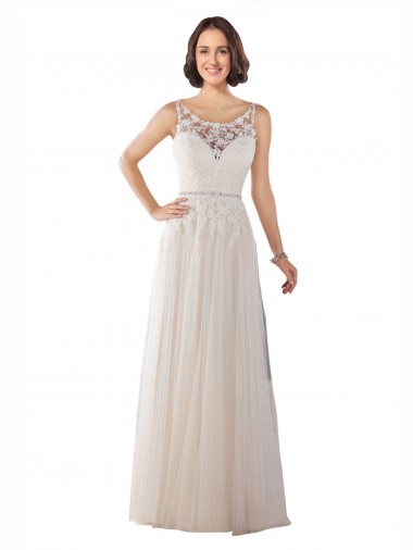 Avorio & Champagne Linea A Illusione Sweep treno Tulle Boho Abiti da sposa Basso Prezzo