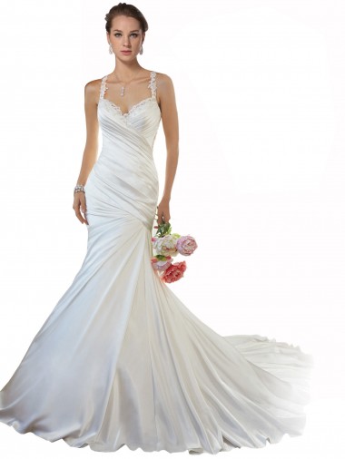 Avorio Stile sirena Innamorato Raso Spiaggia Abiti da sposa Basso Prezzo