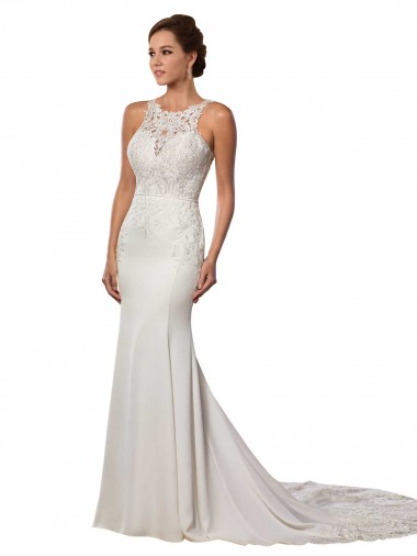 Avorio Tubino Alto Collo Pizzo Abiti da sposa Basso Prezzo