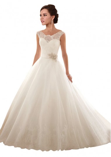 Bianco Abito da ballo Tulle Pizzo Abiti da sposa Basso Prezzo
