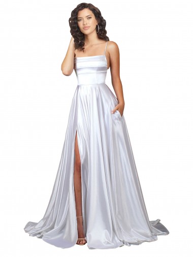 Bianco Linea A Sottili Raso Elastico Semplice Spiaggia Abiti da sposa Basso Prezzo