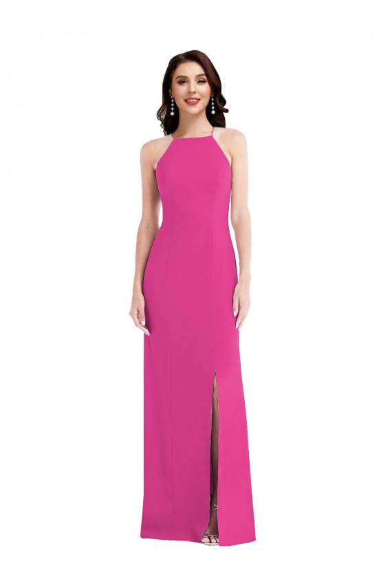 Fucsia Tromba Capestro Alto Collo Crespo Elastico Lunga Formali Abiti da damigella donore / Abiti da sera / Abiti da ballo Basso Prezzo